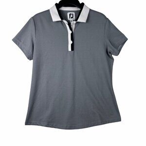 FootJoy Womens XS D.Gray Short Sleeve Polo Shirt Contrast Collar Casual Golf Top